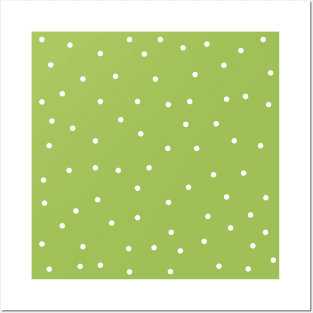 White Polka Dots on Green Background Posters and Art